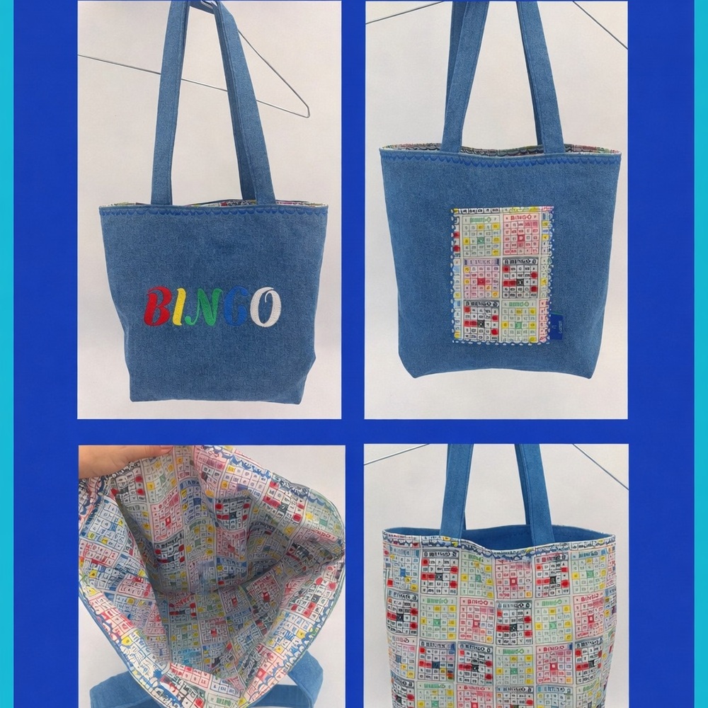 Denim BINGO Embroidered Handmade Tote Bag